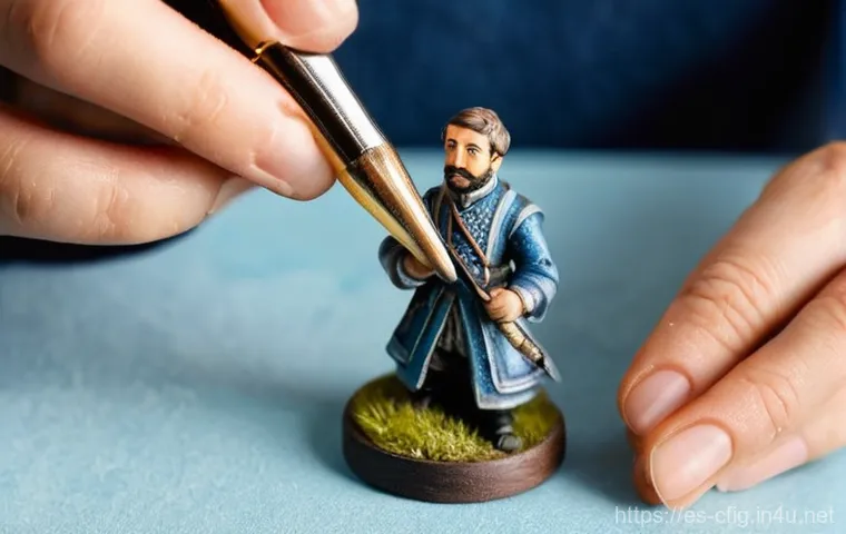 피규어 도색 도구 선택 팁 - **Prompt:** A close-up, high-detail shot of a skilled miniature painter, of ambiguous gender, focuse...