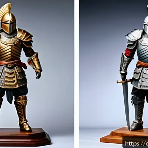 피규어 무게 중심 안정화 방법 - A highly detailed resin sculpture of a tall warrior figure standing firmly on a wide, reinforced woo...